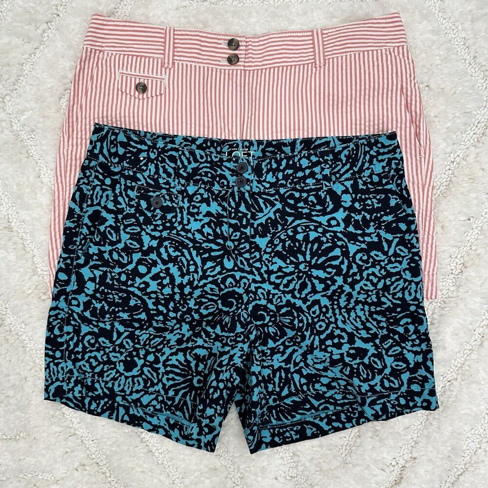 Loft Shorts Lot/2 Sz 4 Chino Printed Seersucker Cotton Bermuda 6" Original NWOT